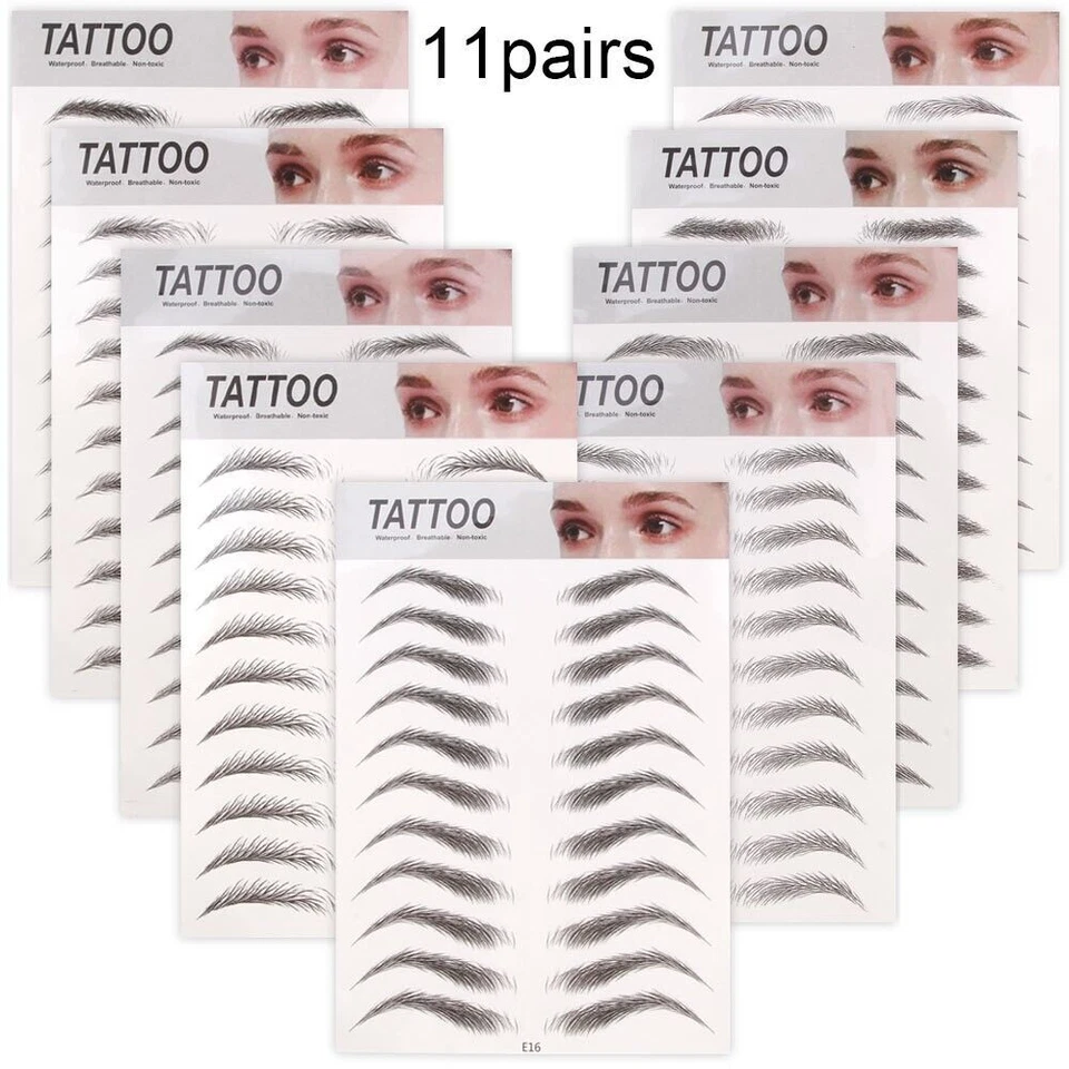 Eyebrow Tattoos 4D Hair-Like Waterproof Stickers 11 Pairs Black Makeup Temporary - Image 1 of 4