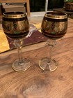 2 Antique Moser Purple Wine Glass Hocks Cameo Frieze Heavy Gold Grape Leaves