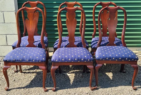 Set of 6 Councill Craftsmen Queen Anne Mahogany Dining Chairs Star Fabric Cover