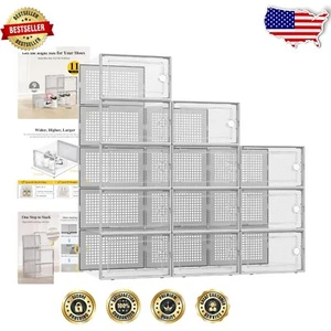 Premium Clear Plastic Shoe Organizers - 12 Pack Stackable Bins for Home & Travel - Picture 1 of 10