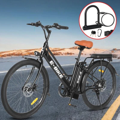 Black E-Bike 26" Electric Bike 750W City Bicycle-Commuter Ebike 2024 +u-lock US - Image 1 of 4