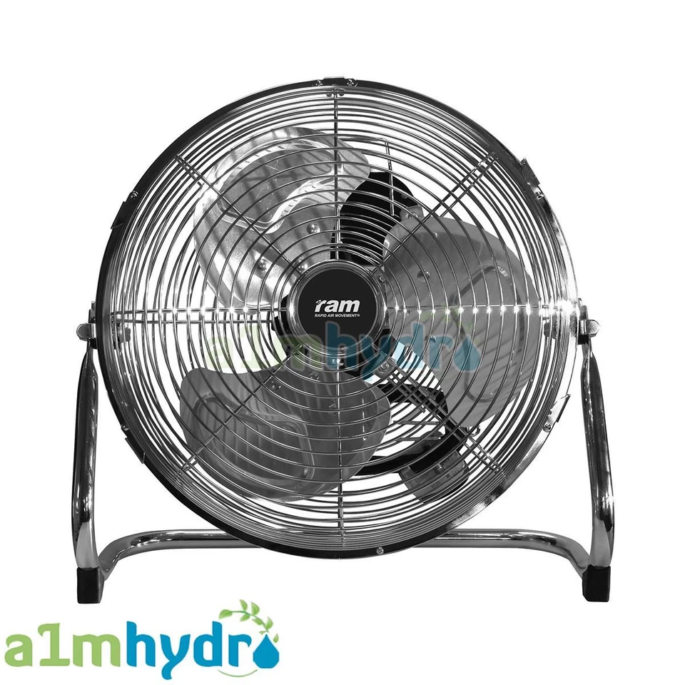 RAM 12 Inch Floor Fan 3 Speed Chrome Metal Air Movement Hydroponics - Image 1 of 1