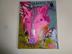 Bam Margera Hand Painted Pink Wolf Painting Signed With COA & DNA Jackass Viva - Picture 1 of 8