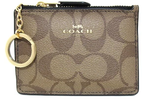 Auténtico NUEVO CON ETIQUETAS COACH Firma PVC Mini ID Estuche Tarjeta Delgado Caqui/Oro Negro - Imagen 1 de 3