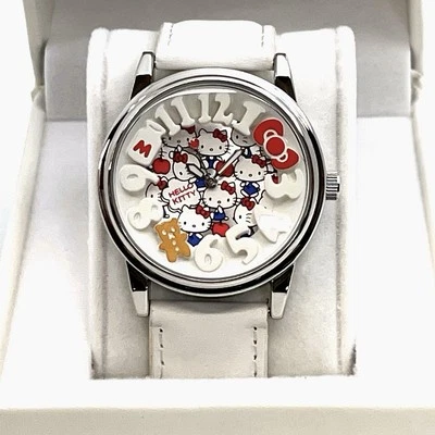 Hello Kitty 3D Watch 2015 Japan Silver Dial White Leather Band Boxed, Brand New - Image 1 of 4