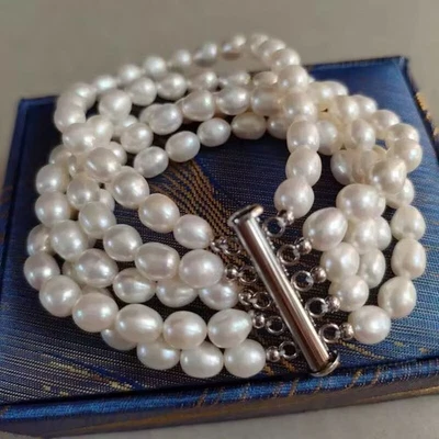 Pulsera cinco hilos 5-6mm mar sur blanco barroco perlas 7.5-8" Foto 1 de 3