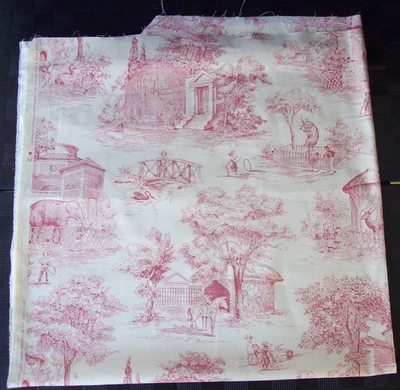 Vintage P Kaufmann Mulberry Toile~Victorian Zoo Scenes~Cotton~58" x 58" - Image 1 of 4