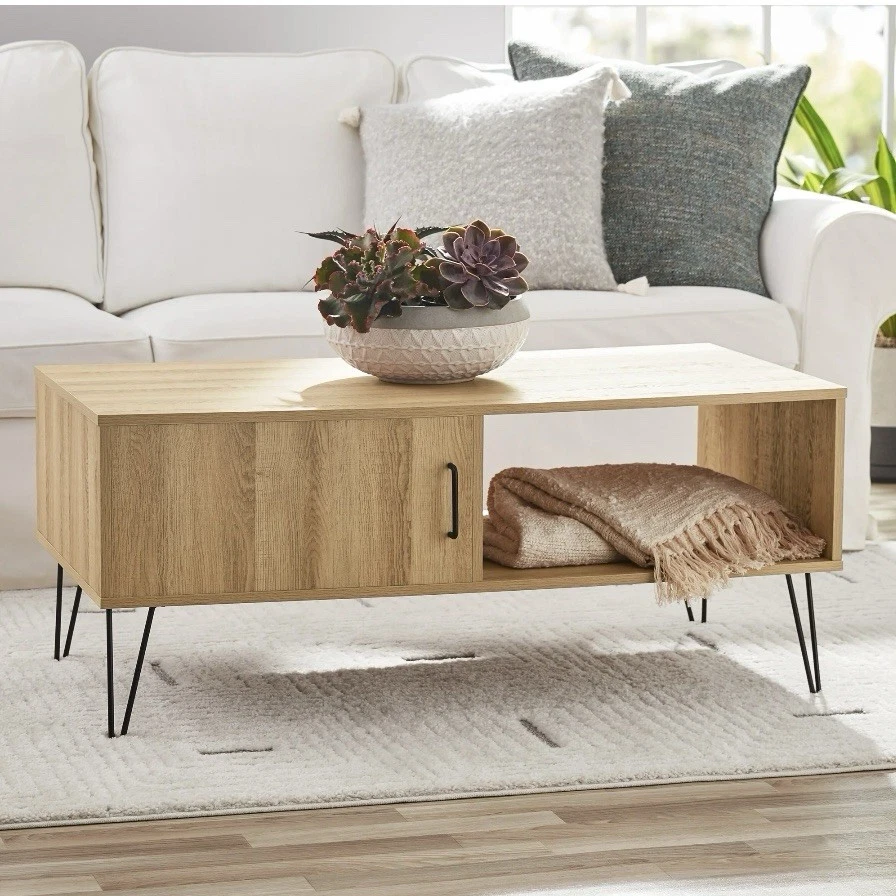 Hairpin Rectangle Coffee Table Modern Oak Living Room Storage Home Furniture New - Image 1 of 4