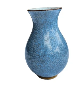 Royal Copenhagen Aquamarine Crackle Ceramic Vase 458/3474 - Picture 1 of 7