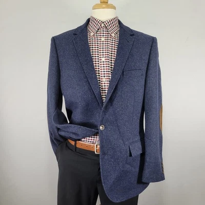 Abrigo Blazer Deportivo J.Crew Para Hombre Tweed Dos Botones Sarga Azul Marino Mezcla Lana 44R Foto 1 de 4