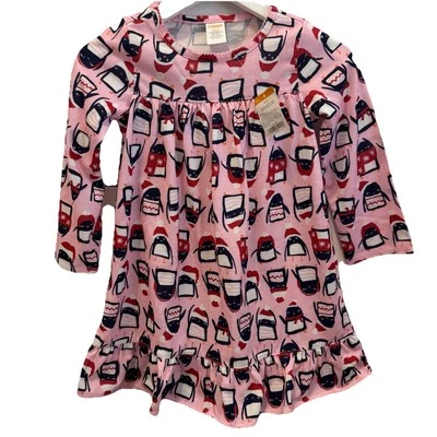 GYMBOREE Camisón Talla XS/4 Niñas Rosa Pingüino Manga Larga Pijama Vestido de Noche Foto 1 de 4