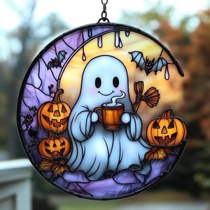 Lindo Atrapasol Acrílico Fantasma - Halloween Imitación Vitral Ventana Colgante - Imagen 1 de 4