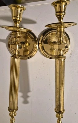 Pared de vela vintage neoclásica de latón macizo de los años 70 2 apliques India ¡nunca usada! Foto 1 de 2