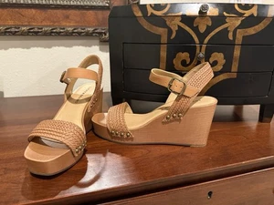 Lucky Brand Zyler Damenschuhe hochhackige 6,5 M braune gewebte Keilsandalen - Bild 1 von 5