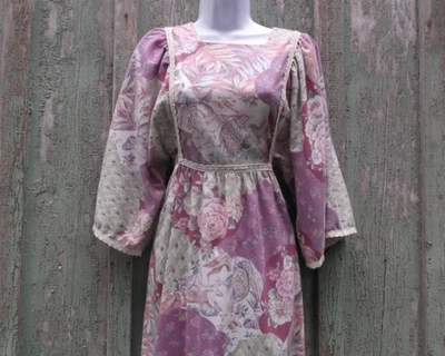 VTG M L 70s Gilead Earthy Renaissance Boho Maxi Dress Peasant Prairie Hippie VFG - Image 1 of 4