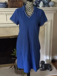 T by Talbots Kleid Damen blau Polo V-Ausschnitt A-Linie Tennis Golf UPF50+ Gr. Lp - Bild 1 von 6