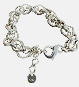 Vtg 925 Sterling Silver Scandinavian Danish Double ChainLink Adjble Bracelet 8'' - Picture 1 of 14