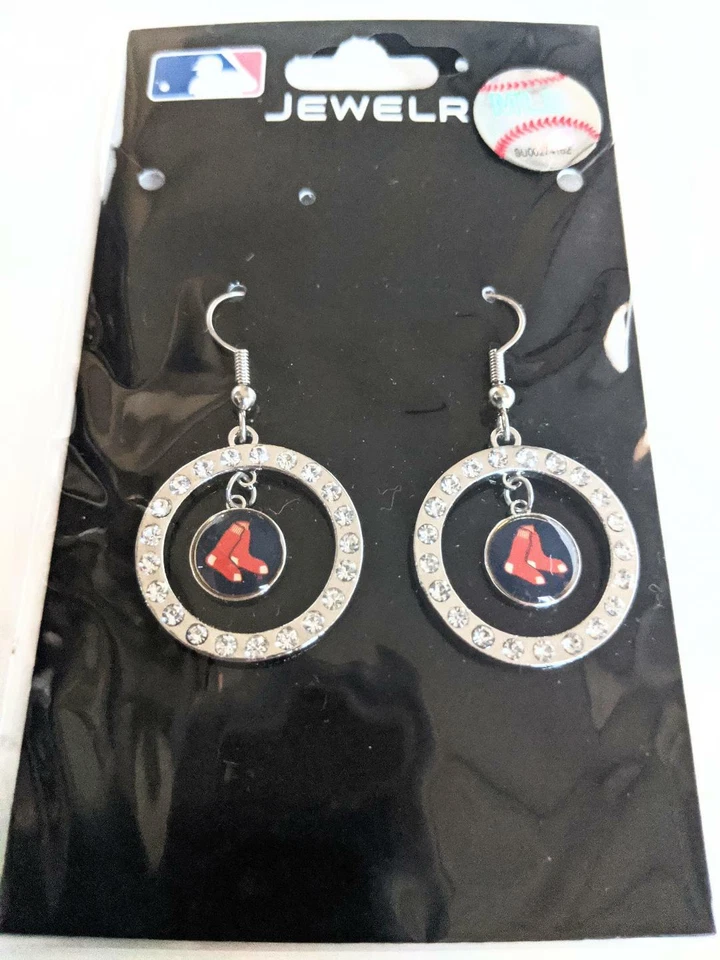 Висячие серьги с кристаллами Boston Red Sox MLB, бейсбольная бижутерия - Изображение 1 из 1