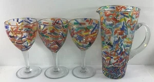 Pier 1 set bicchieri brocca e calice vino in vetro multicolore confetti - Foto 1 di 10