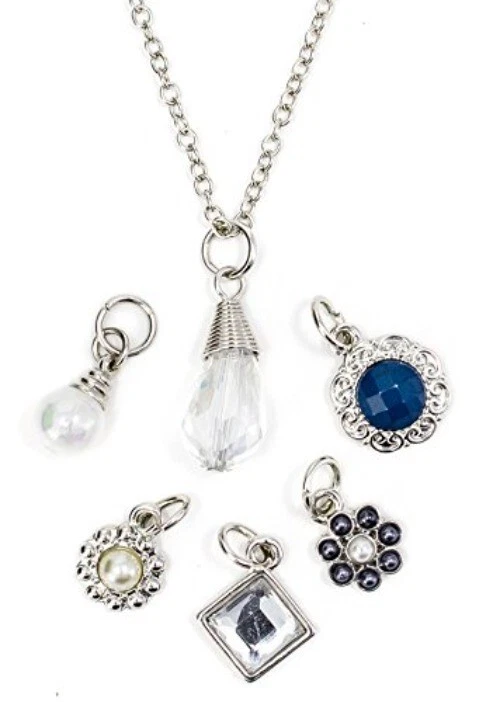 Encantador collar tono plata 6 dijes de imitación intercambiables cristales y perlas Foto 1 de 1