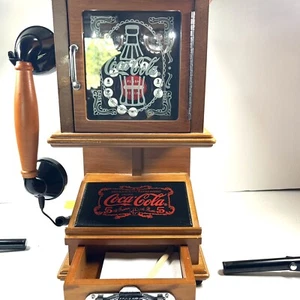  COCA-COLA NOSTALGIC Wall phone real wood frosted glass Hanging Retro - Picture 1 of 5