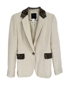 Helene London Cream Animal Print Blazer Boucle Sz Small - Picture 1 of 5