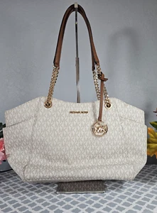 Michael Kors Jet Set Travel 2018 Large Chain Shoulder Tote Bag Vanilla PVC - Picture 1 of 18