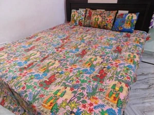 Colcha manta edredón Kantha de algodón estampado Frida Khalo hecha a mano india - Imagen 1 de 4