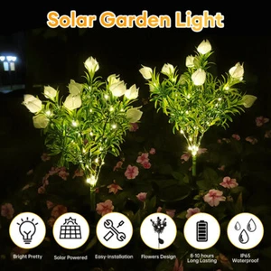 Solar Flower Lights Outdoor Garden Stake LED Landscape Decor Lamp Waterproof - Picture 1 of 18