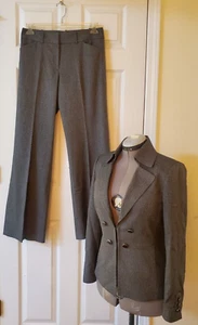 Antonio Melani 2PC Gray Herringbone Polyester Blend Wide Leg Pant Suit Size 8/6 - Picture 1 of 14