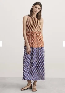 JAEGER Pure Silk Geometric Maxi Tiered Dress Multicoloured ~ Size 8 ~ BNWT - Picture 1 of 7