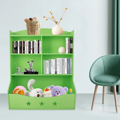 Kids Bin Toy Storage Box Bookcase Organizer Shelf Playroom Bookshelves Green - Image 1 of 4