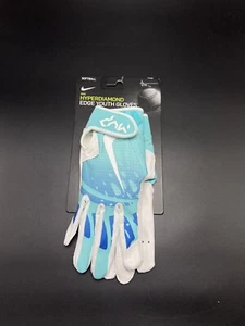 Nike Youth Size L Hyperdiamond Edge Softball Batting Gloves Aqua White Baseball - Picture 1 of 3