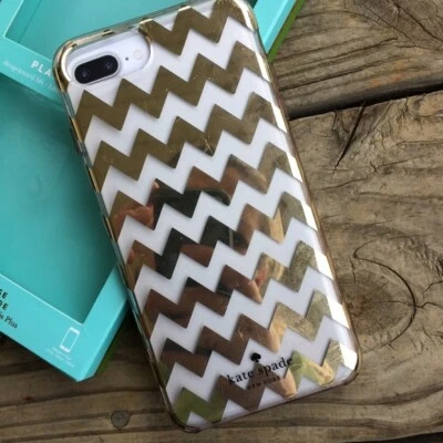 Kate Spade iPhone 7 Plus iPhone 8 Plus Hard Shell Case Chevron Gold Foil Clear - Image 1 of 3