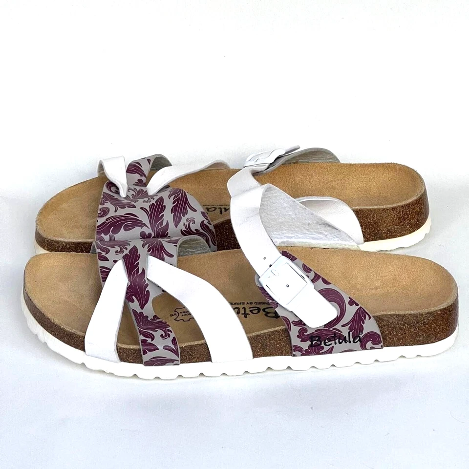 Sandalias Betula Birkenstock para hombre 10/43 blancas grises florales con tiras charol Foto 1 de 4
