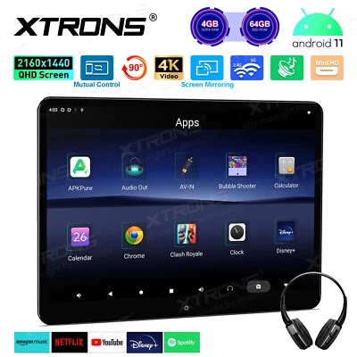 14" QHD Screen Android Car Headrest Monitor Rear Seat TV 2+32GB WiFi+Headphone - Image 1 of 4