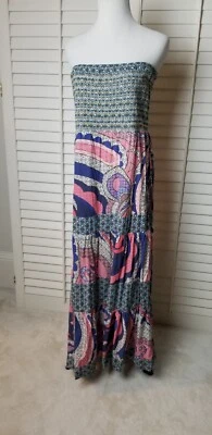 MAGAZINE MAXI DRESS SMOCKED ELASTIC TOP STRAPLESS COTTON- LARGE - Изображение 1 из 4