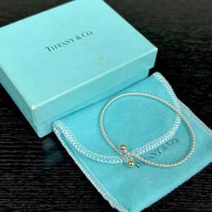 Tiffany & Co Twisted Hook Bangle 18K Yellow Bracelet Silver 925 Double Eye - Picture 1 of 11