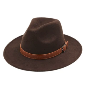 Kids Wide Brim Fedora Hat Panama Hat Jazz Cap with Brown Belt for Boys Girls - Picture 1 of 23
