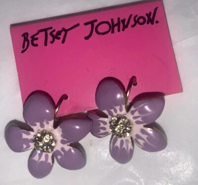 Betsey Johnson Purple Flower Drop Earrings NEW - Image 1 of 4