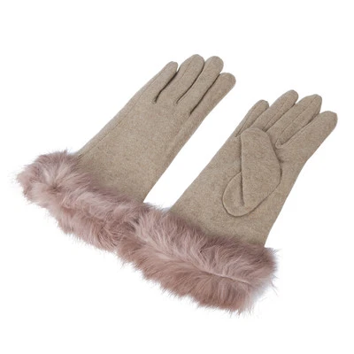 Elegantes guantes térmicos de lana de invierno para mujer con ribete de piel de conejo - Diferentes colores Foto 1 de 2