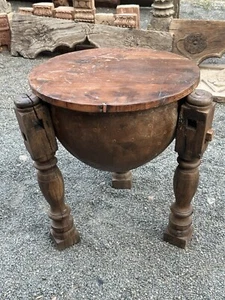 Antique Old Iron Bowl Wood Tope Coffee Table - Picture 1 of 10