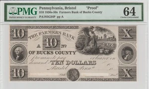 BRISTOL PA $10 OBSOLETE PROOF GREAT SCHINGOETHE PEDIGREE PART 14 SALE 2008 $865 - Picture 1 of 2