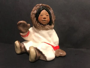 C Alan Johnson "Dinah" Pottery Figurine Alaskan Eskimo Inuit Child Vintage 1982 - Picture 1 of 9