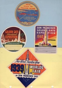 (4) 1939 Golden Gate World EXPO SAN FRANCISCO CA, Etiketten Treasure IS, Greyhound - Bild 1 von 1