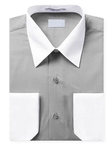 Men's Two Tone Italian Style Dress Shirt Stylish Contrast White Cuffs & Collar   - Picture 1 of 53
