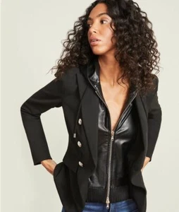NUEVO CON ETIQUETAS VERONICA BARBA Dickey Sudadera con Capucha NEGRA Vegana Cuero Sintético con Cremallera Inserto $295 - Imagen 1 de 14