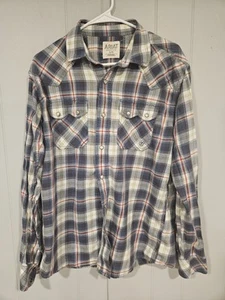 Ariat Anderson Retro Fit Plaid Shirt Mens Large Pearl Snap Blue Soft Cotton - Picture 1 of 6
