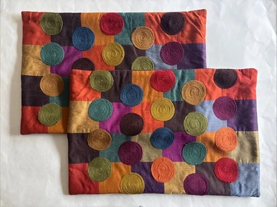Crate & Barrel Pillow Cover Set of 2 Patchwork Circles Vibrant Modern 18 X 12 - Image 1 of 4