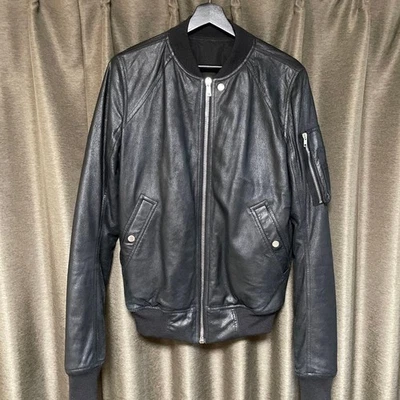 Used Rick Owens Leather Bomber Jacket Leather Jacket Mens Size 50 Black - image 1 of 4
